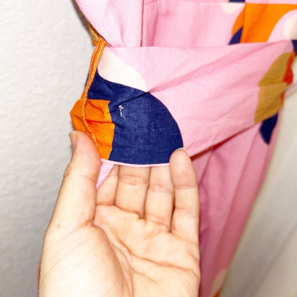 CIEBON The Roma 💯 Cotton Belted Maxi Dress Tie Straps Pink Abstract SZ: Small - Picture 13 of 15